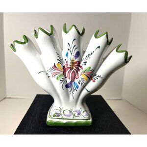 Hand Painted Vintage 5 Finger Flower Vase byvJay Wilfred Made in Portugal
